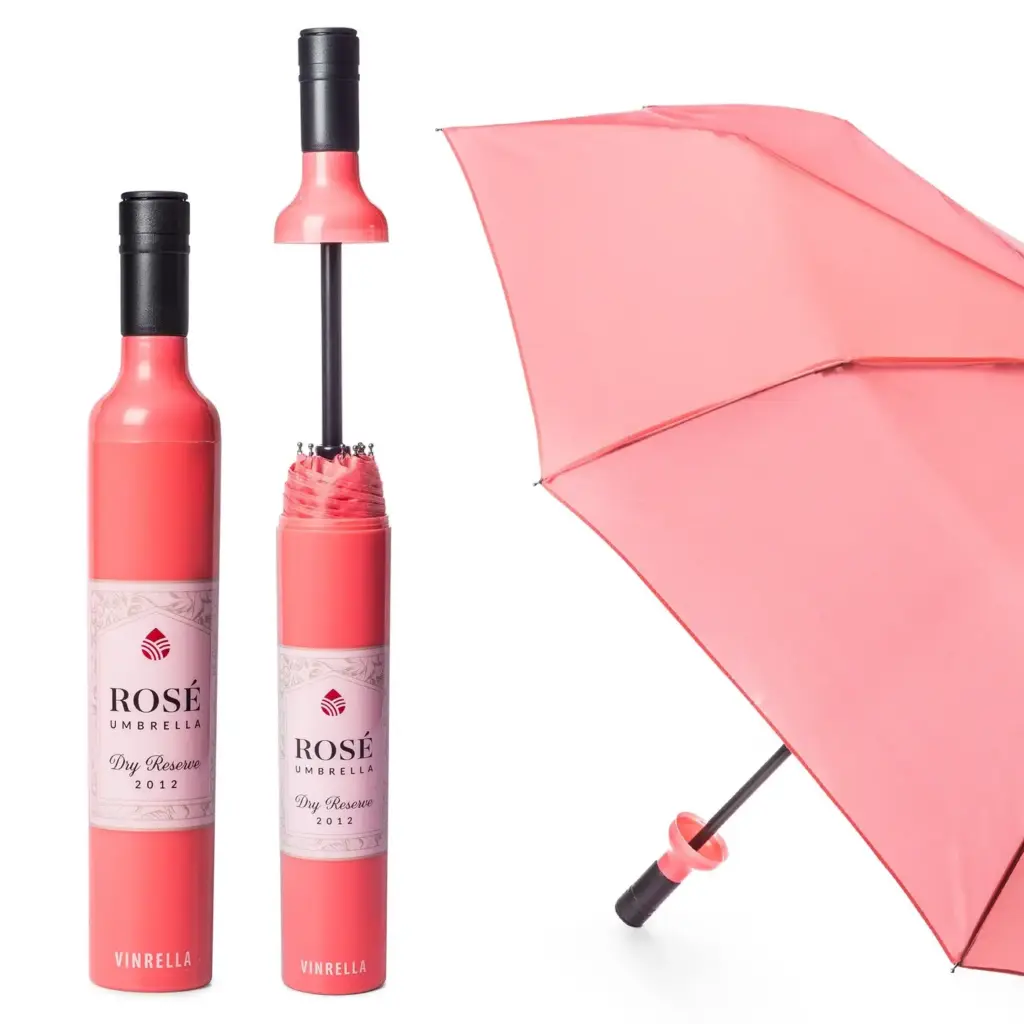 Keep Everything Dry, In Style!
Vinrella umbrellas have a no-drip design to seal your wet umbrella in the bottle and protect your purse, backpack or briefcase. The Vinrella makes the perfect gift for your wine-loving friends and loved ones!